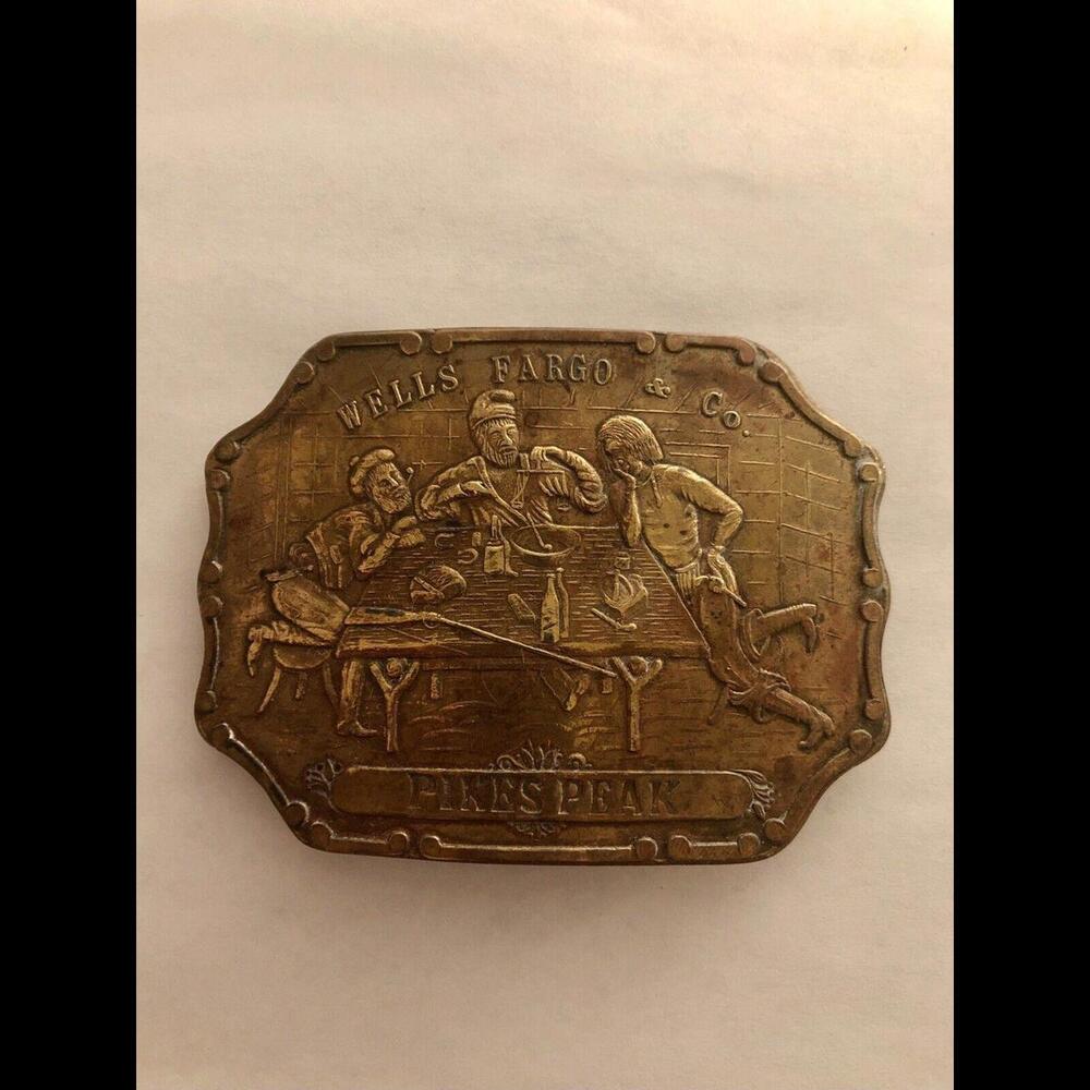 Vintage Tiffany NY Wells Fargo &Co. Copper Brass Tone Belt Buckle Pikes Peak
